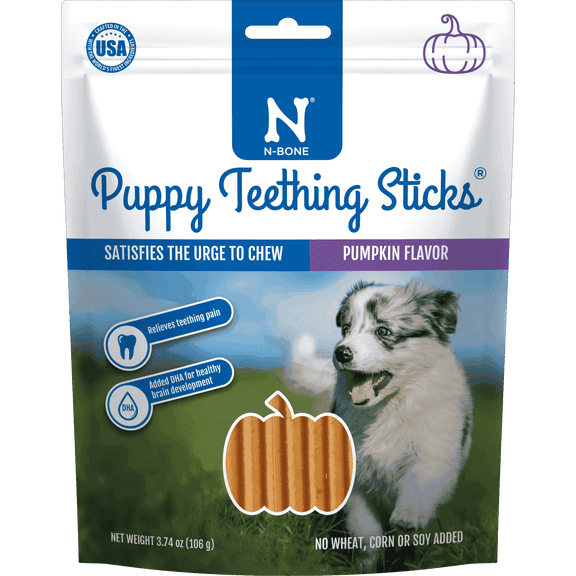 N-Bone Puppy Teething Sticks, Pumpkin Flavor, Edible Dental Chews for Puppy dental health, Digestible Puppy Treats with DHA 3.74 oz 2 Pack