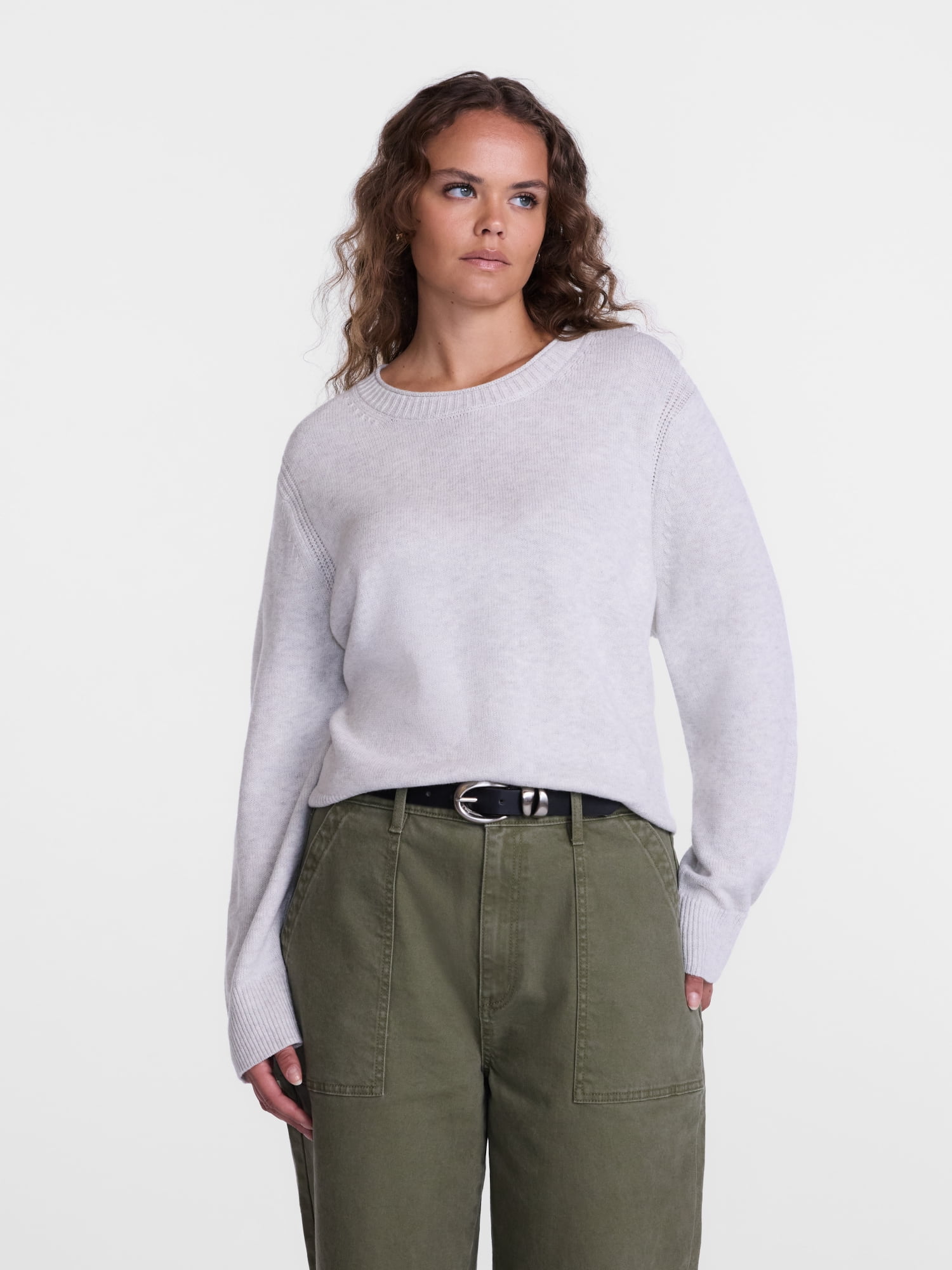 Scenario Women's and Women's Plus Cozy Crewneck Sweater with Long Sleeves, Sizes XS-4X