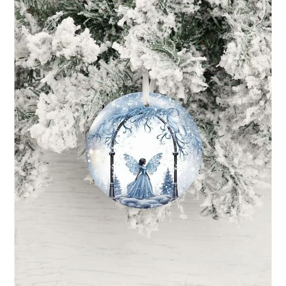 Belvo Ceramic Ornament Blue Winter Holiday Angel Ceramic Holiday Tree Decoration, 1PC
