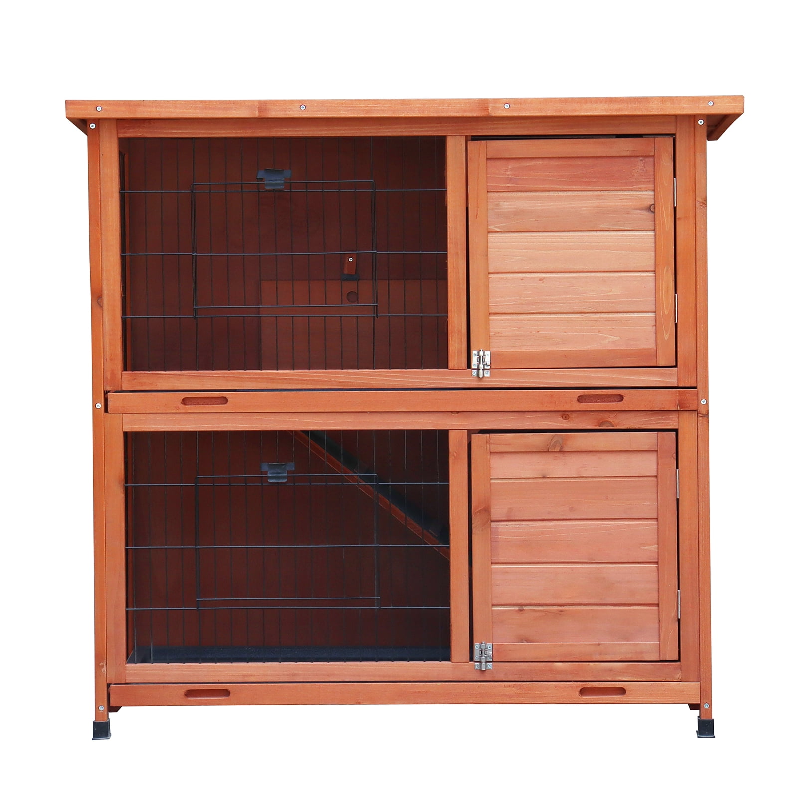 ZephyPaws 41" Two Story Rabbit Hutch Bunny Cage,Indoor Outdoor Guinea Pig Cage with 2 Deep No Leak Tray for Small Animal,Orange