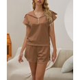 thumbnail image 2 of Women Two Piece Outfits Tracksuit Half Zip Lapel Cap Sleeve Sweatshirt High Waist Drawstring Shorts Set Sweatsuit, 2 of 6