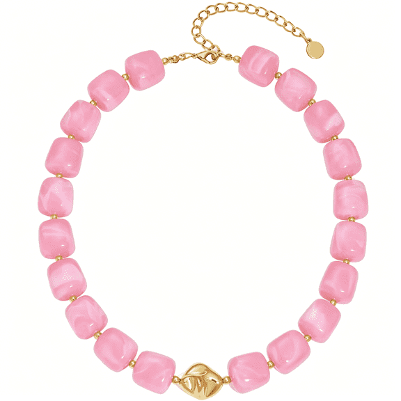 DESIGNICE Colorful Chunky Necklaces for Women Multicolored Large Square Acrylic Beads Necklace Trendy Bold Statement Beaded Necklace Summer Vacation Choker Jewelry