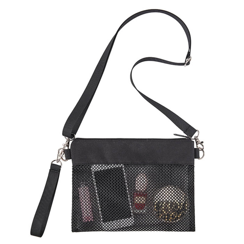 Mesh Crossbody Bag See Through Shoulder Bags Black Satchel with Long Straps