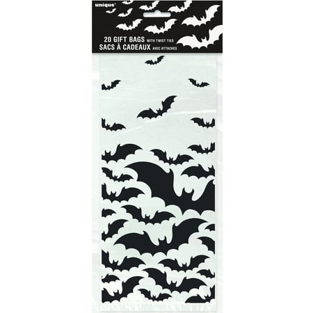 Plastic Black Bats Halloween Candy Bags, 20ct