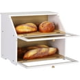 thumbnail image 2 of Double Layer Large Bread Box for Kitchen Counter, Wooden Large Capacity Bread Storage Bin (Black), 2 of 12