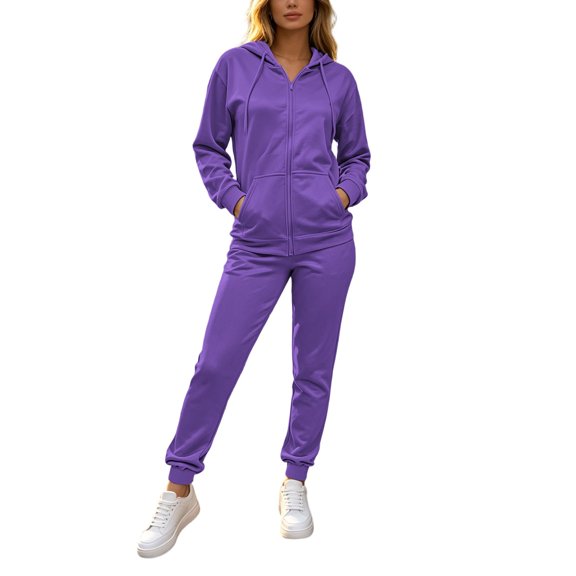 TEAJOPSUU Womens 2 Piece Tracksuit Outfit Sets Zip up Hoodie Sweatshirts Cuffed Jogger Sweatpants Sets Casual Warm Fleece Lined Sweatsuits Purple