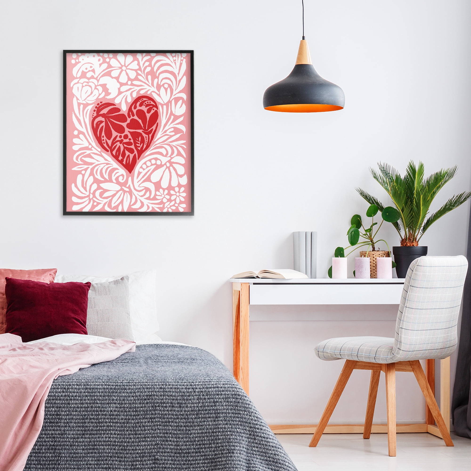 Stupell Industries Red Leafy Heart on Pink Black Framed Giclee Art, design by Cindy Jacobs