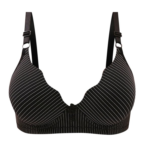 Gyexs Women's Thin Stripe Print Bra Breathable Comfort Underwear with Gathers Decoration Push Up Bras for Women, Black, Size 36