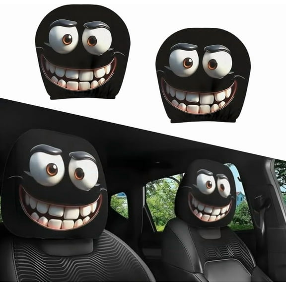2PCS Funny Cartoon Car Headrest Covers, Cute Funny Cartoon Eyes Car Headrest Covers Car Seat Head Rest Protector for Auto Front Seat Rest Decoration (1 Pair)
