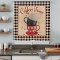 thumbnail image 4 of Vintage Coffee Semi Sheer Curtains Drapes for Living Room, Bedroom, French Doors Window 108 Inches Long, Farmhouse Red White Cups Black Plaid Rod Pocket Chiffon Curtain Drapery Voile Draperies Panel, 4 of 8