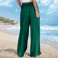 thumbnail image 3 of Casual Baggy Pants for Women Wide Leg Loose Palazzo Pants with Pocket Drawstring Elastic Waist Side Slit Lounge Trousers, Green, M, 3 of 6