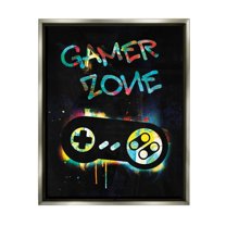 Stupell Industries Gamer Zone Vintage Controller Neon Paint Splatter Graphic Art Luster Gray Floating Framed Canvas Print Wall Art, Design by Victoria Barnes