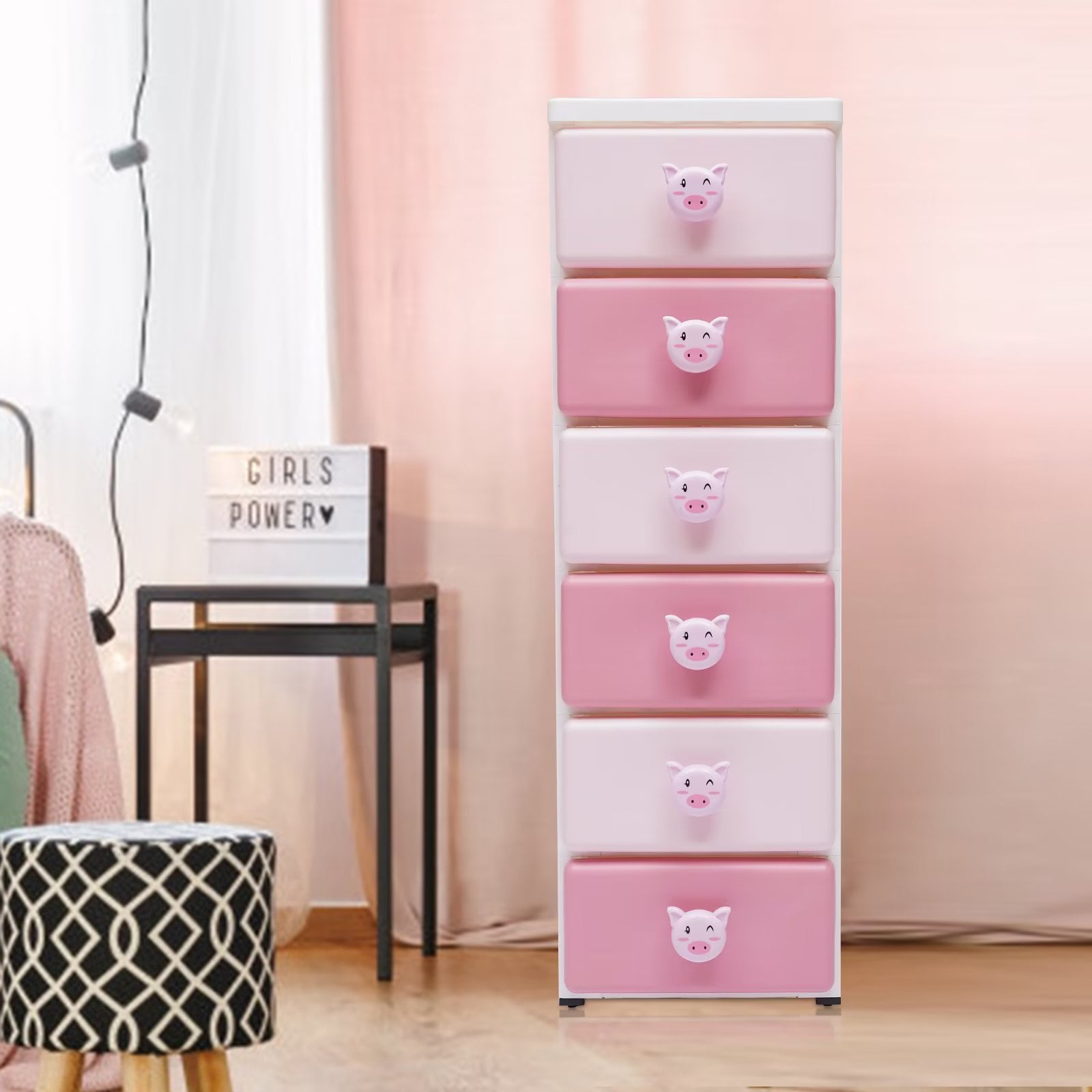 6-Layer Storage Drawers Storage Bins & Boxes Plastic Storage Cabinet Pink