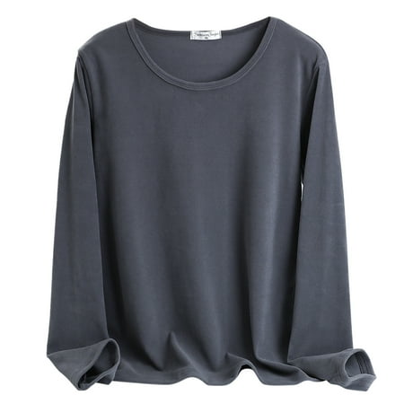 Clearance! Lisingtool thermal underwear for woman Women O Neck Fleece Lined Thermal Thermal Underwear Slim Tops Long Sleeve Thermal Shirts Winter Tops Grey