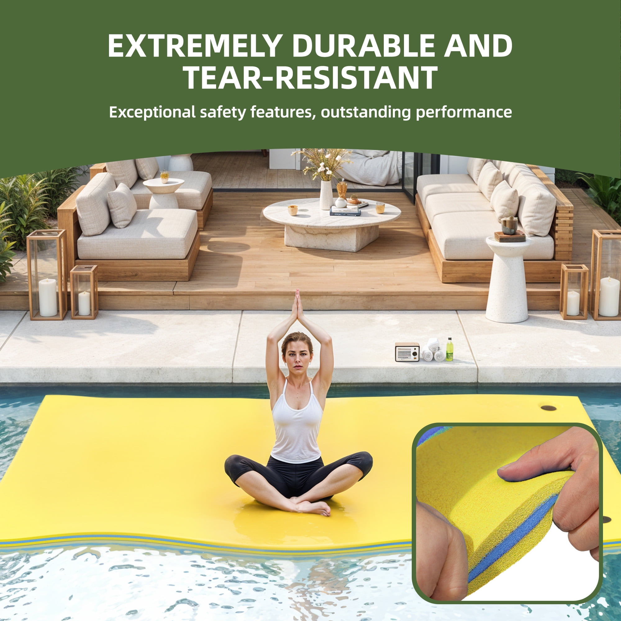 Uforic Yellow Floating Water Mat, 275×180×3.5cm, XPE Foam, 2 Fixed Buckles, Easy Installation, Durable & Buoyant