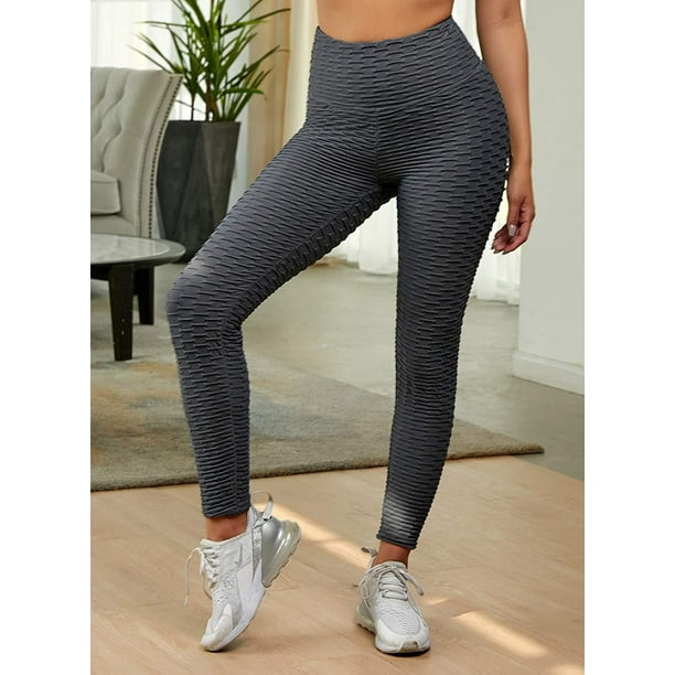 Women's Bubble Hip Butt Lifting Anti Cellulite Legging High Waist Workout  Tummy Control Yoga Tights Gray Large 12 14 