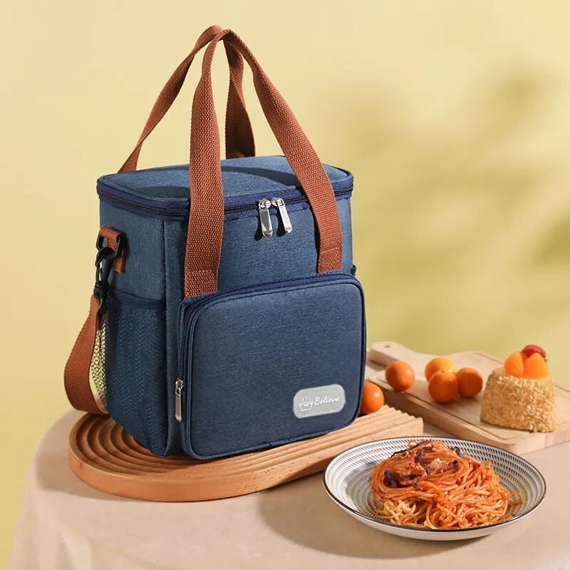 Agoplee Insulated Lunch Box for Men/Women, Leakproof Lunchbox for Work Office Picnic Beach - Freezable Lunch Cooler Bag with Adjustable Shoulder Strap - Blue