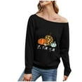 thumbnail image 2 of WREESH T-Shirt à Manches Longues pour Femmes, Mode Décontractée, Imprimé d'Halloween, Col en Biais, 2 of 5