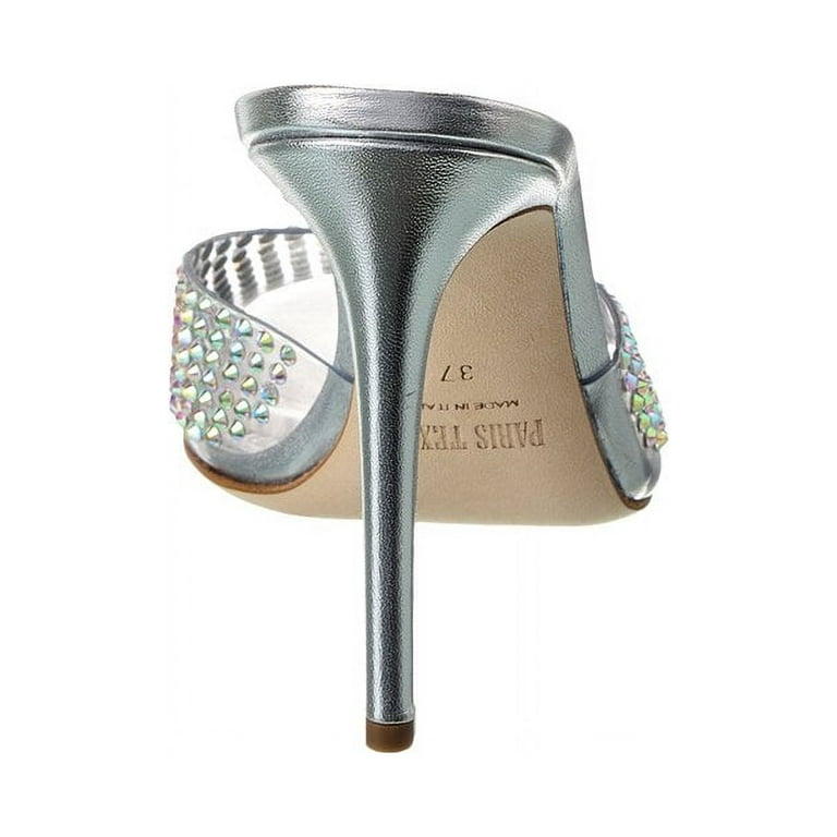 Paris Texas, Ladies Iridescent PVC Stiletto Mules, Crystal Peeptoe