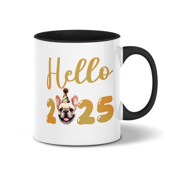 Hello 2025 French Bulldog Celebrates Happy New Year Firework Balloon 11oz Accent Two-tone Mug Dog Lover Gifts Coffee Tea Cup - 02024