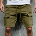 thumbnail image 2 of Cargo Shorts for Men 5 Inch Casual Drawstring Relax Fit Elastic Waist Summer Beach Linen Shorts Breathable Fabric Ideal for Outdoor Adventures (Army Green, L), 2 of 8