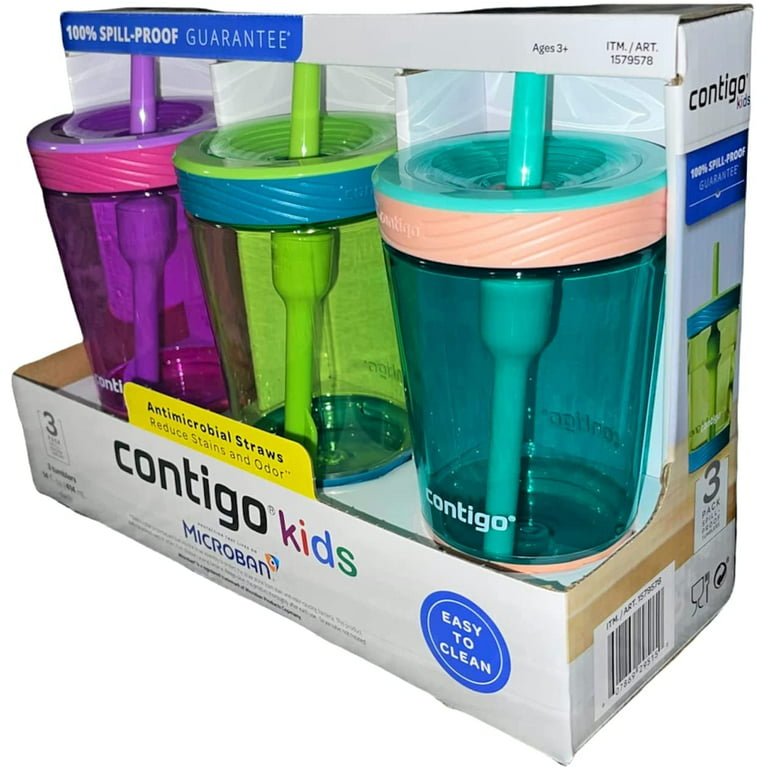 Contigo Spill-Proof Kids Tumbler, 3-Pack, Pink, Green, Aqua
