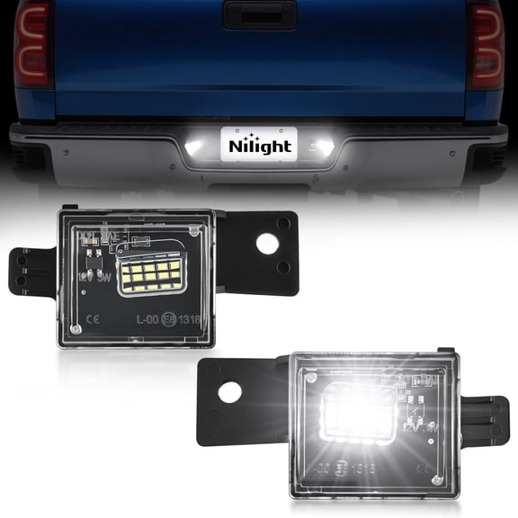 Nilight License Plate Lights Compatible with 2014 2015 2016 2017 2018 2019 2020 2021 2022 2023 Chevy Silverado 1500 GMC Sierra 1500 2015-2022 Chevy Colorado with Black housing 6000K White 2PCS Pack