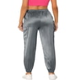 thumbnail image 3 of CHOK Women‘s Drawstring Elastic High Rise Silky Satin Cargo Solid Pants, 3 of 5