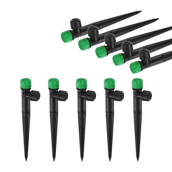 Uxcell 10-Pack Drip Irrigation Emitters, Adjustable 360 Degree Water Flow 8 Holes for 1/4" Tubing [Dark Green, Drip]