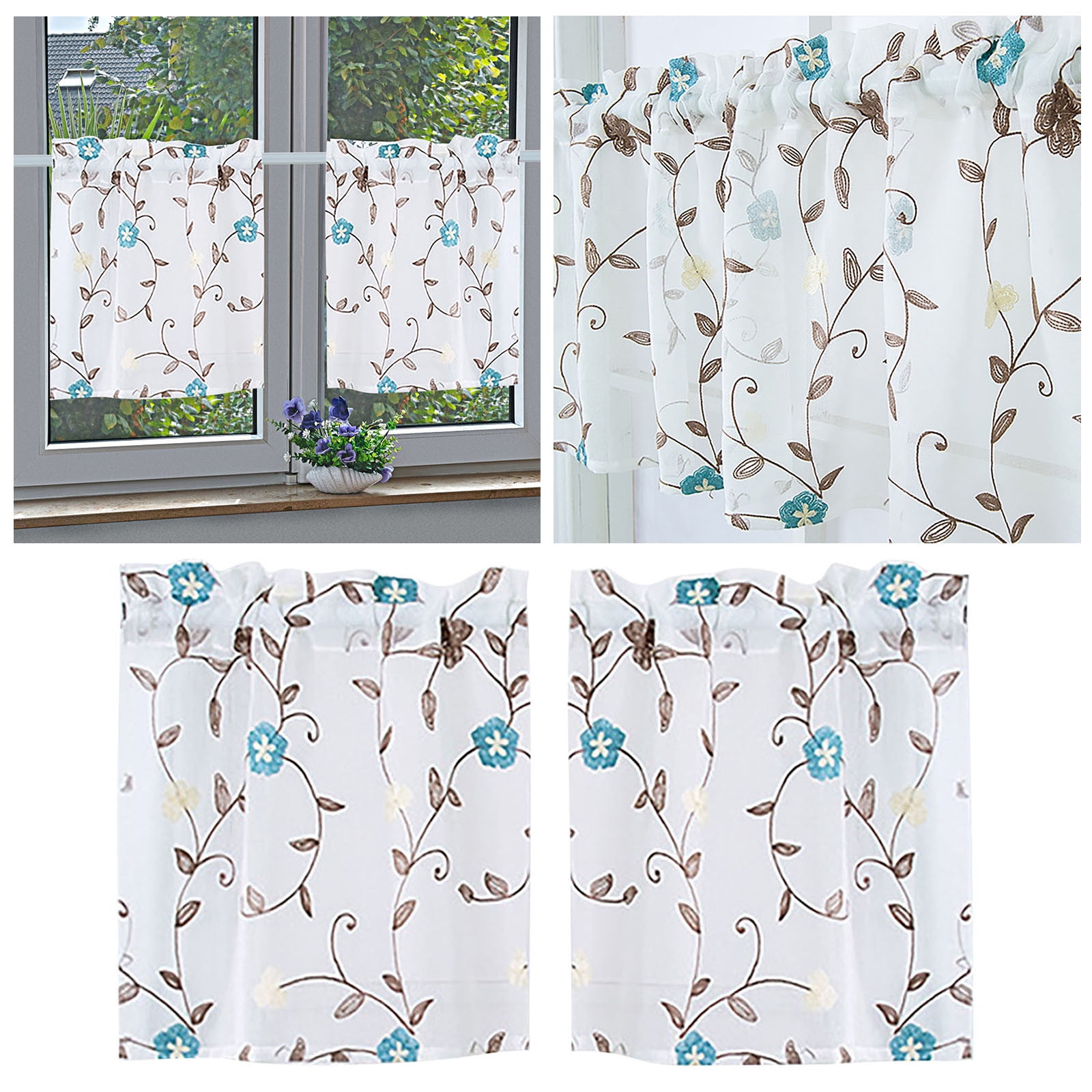 Giyblacko Blackout Curtains Floral Curtains Kitchen Coffee Curtains Bedroom Rod Curtains Lace Short Curtains Lace Curtains 24 X 35 Inch 2 Panels