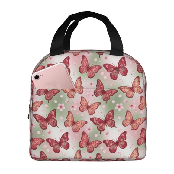 Butterfly Insulated Lunch Bag,Vintage Lightweight Lunch Box Portable Thermal Picnic Cool Bags ,Work,Office,Picnic,Camping