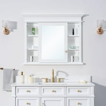 40" x 32" Bathroom Medicine Cabinet with 3-Tier Adjustable Shelves, Recessed Solid Wood Medicine Cabinet with Mirrors, Wood Mirror Cabinet with 1 Soft-Close Door and 4-Tier External Shelves