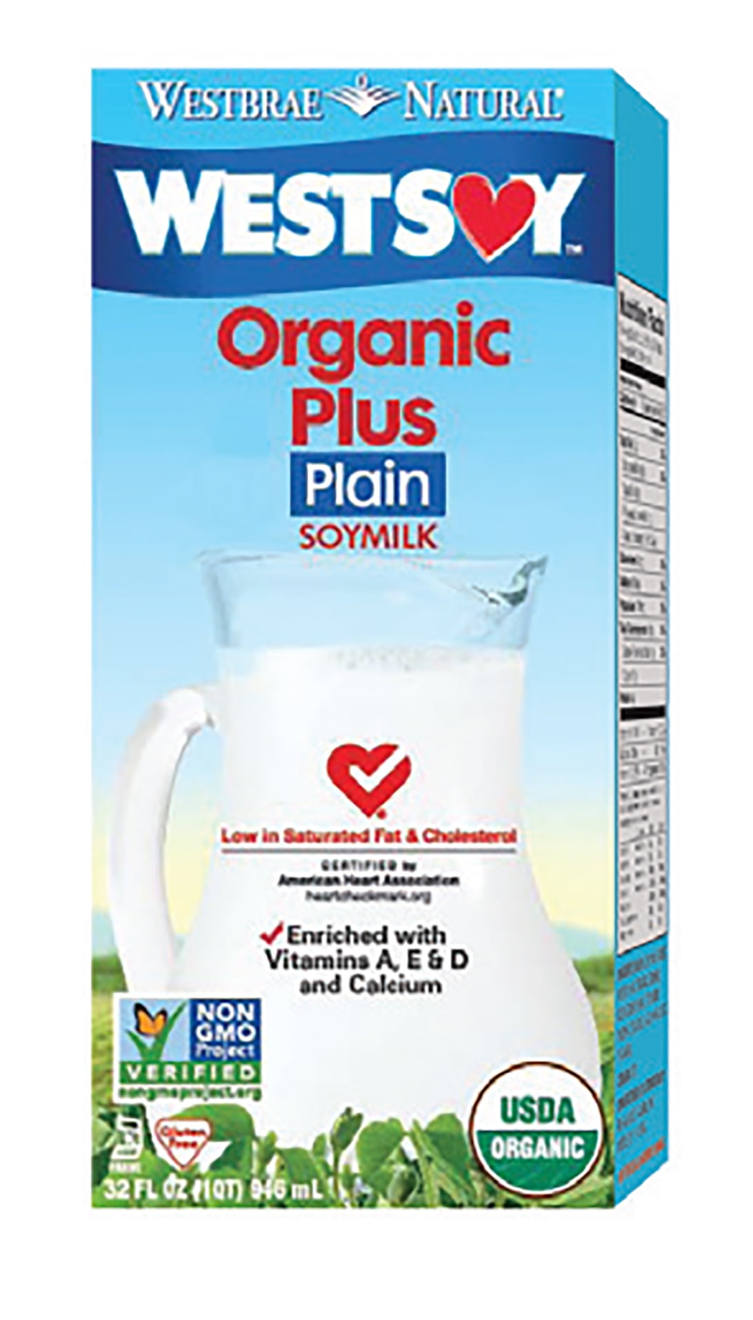 (2 pack) Westsoy Organic Plus Plain Soy Milk, 32 fl oz
