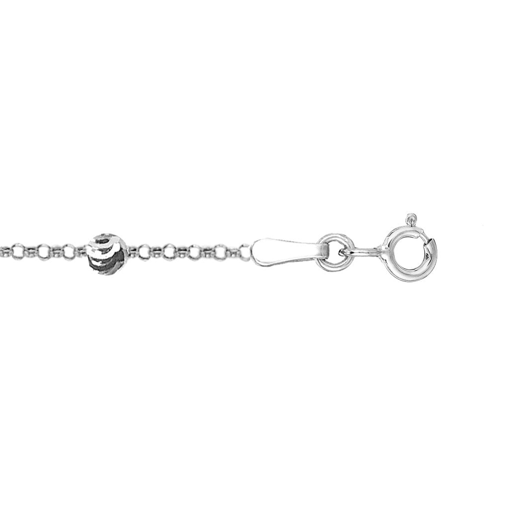 Sterling Silver Adjustable Moon-Cut Bead Station Italian Cable Chain Anklet