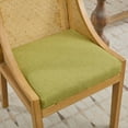 thumbnail image 2 of Hassch Rustic Dining Chair, Accent Kitchen Side Chair with Decorative Armrests, Linen Upholstered Seat, Rattan Backrest, Solid Wood Legs for Dining Room, Restaurant (Olive Green), 2 of 9