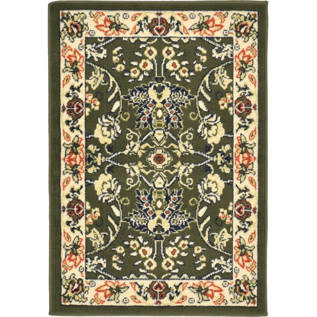 Unique Loom Kashan Traditional Floral Area Rug, 2 Feet 2 Inch x 3 Feet, Olive/Ivory