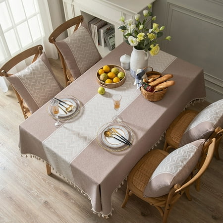 

Goory Washable Rectangle Table Cover Dust Proof Farmhouse Tassel Tablecloths Vintage Cotton Party Tablecloth