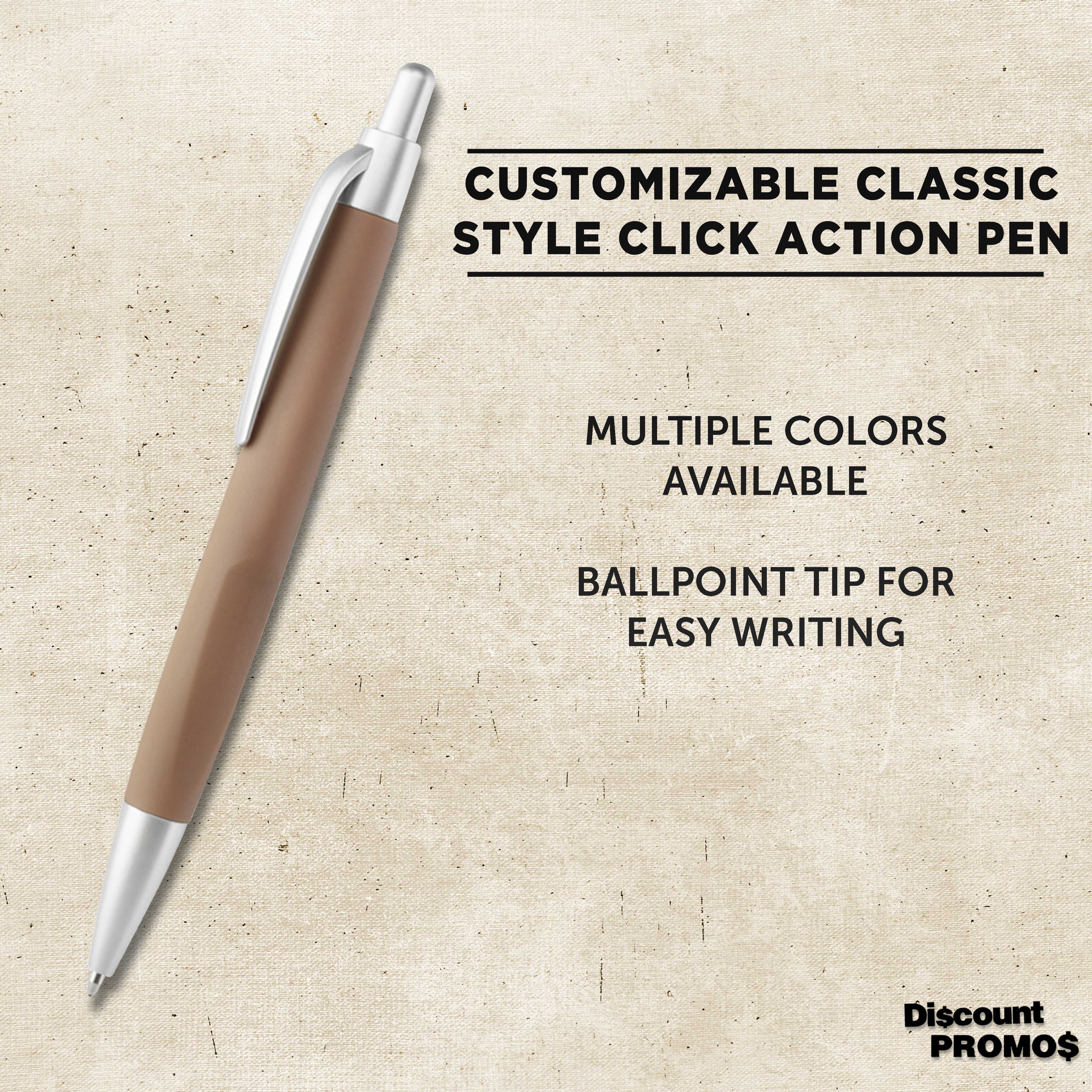 10 Atlas Click Action Pens Pack - Plastic, Black Ink - Brown