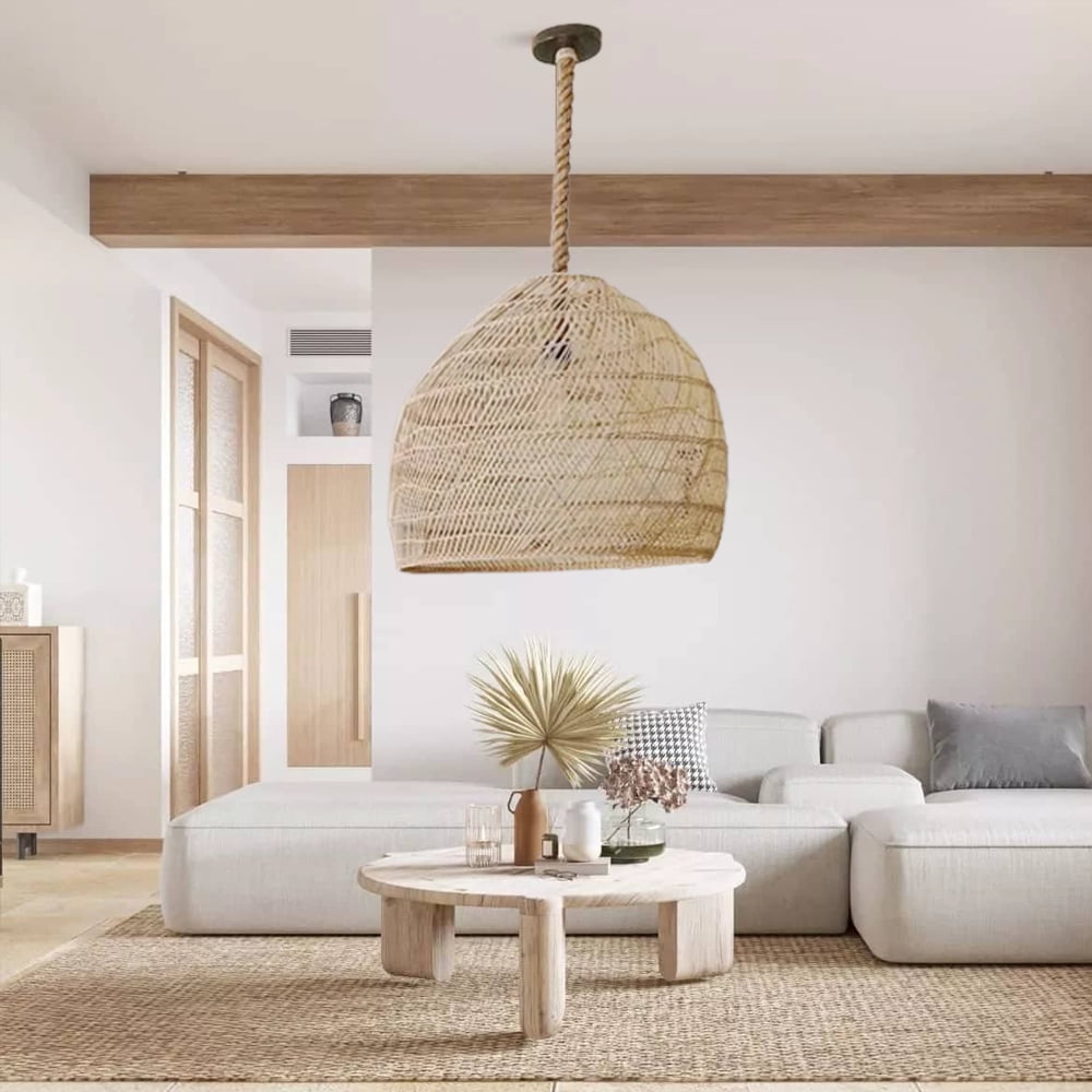 Arturesthome Hemp Rope Pendant Hand-woven Rattan Chandelier Natural Rattan Single Pendant