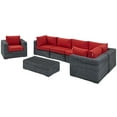 thumbnail image 3 of Modway Summon 7-Piece Aluminum Rattan Patio Sectional Set in Canvas/Red, 3 of 9