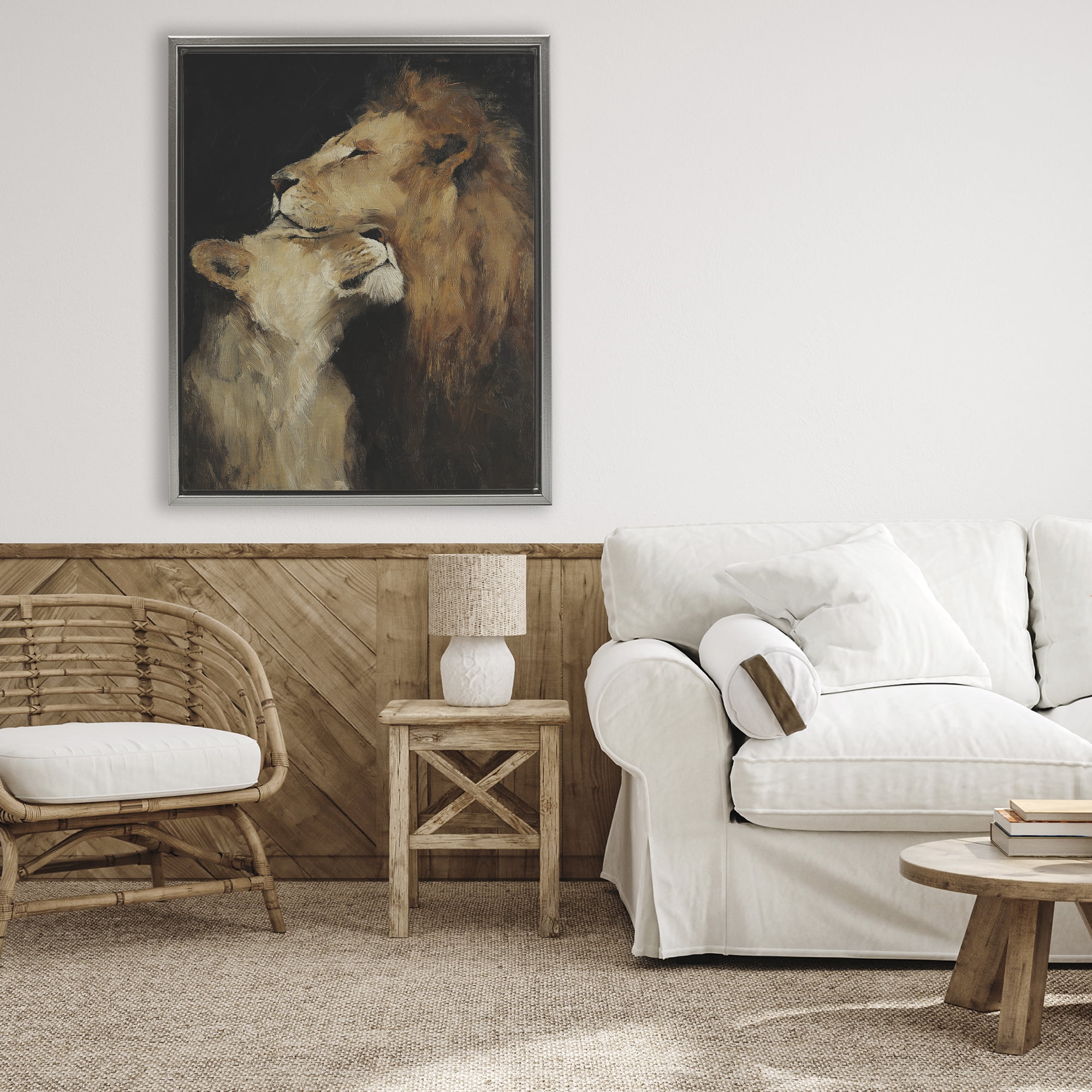 Stupell Industries Regal Pair of Lions Gray Framed Floater Canvas Wall Art, design by Svetlana Aleynikova