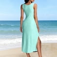 thumbnail image 4 of Miluxas Summer Tank Dresses for Women Solid Color Round Neck Sleeveless Beach Vacation Casual Sundress Mint Green, 4 of 5