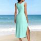 thumbnail image 3 of Vestido Largo de Manga Larga para las Mujeres Color Sólido Cuello Redondo Suelto Medio Ternera Vestido de Noche, Vestido Casual de Manga Larga para las Mujeres, 3 of 5