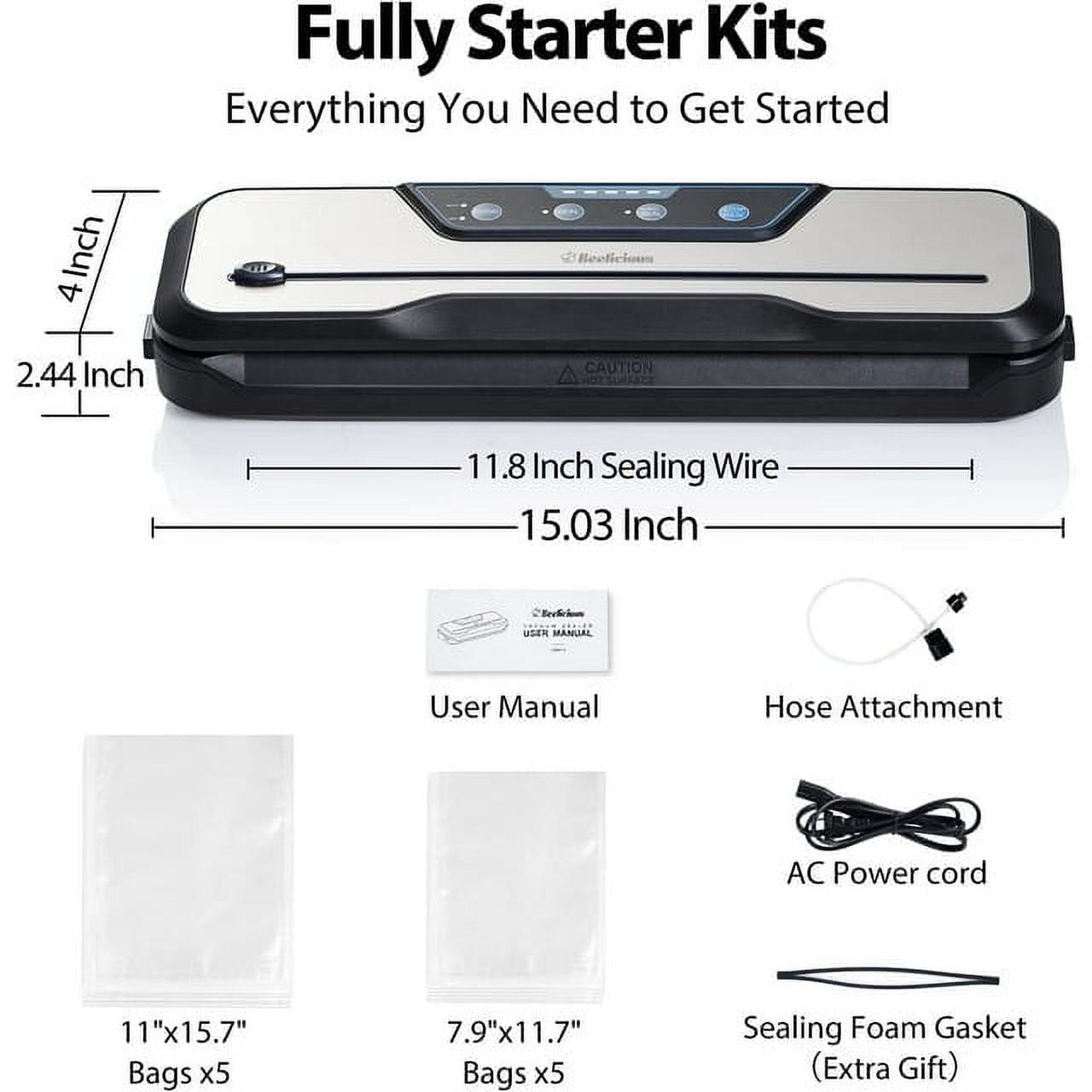 Vacuum Sealer Machine, Aeitto 8-in-1 Air Sealing Food Vacuum Sealer with Starter Kit& 2-Year Warranty, Vacuum Sealing for Food Storage, Build-in Cutter,EXT-VAC
