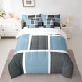 thumbnail image 3 of Feelyou Adult Chic Plaid Twin Bedding Sets 7-Piece, Fashion Artwork Buffalo Bedding Comforter Set, Blue Grey Abstract Ombre Reversible Sheet Sets, Breathable Home Decor, 3 of 8