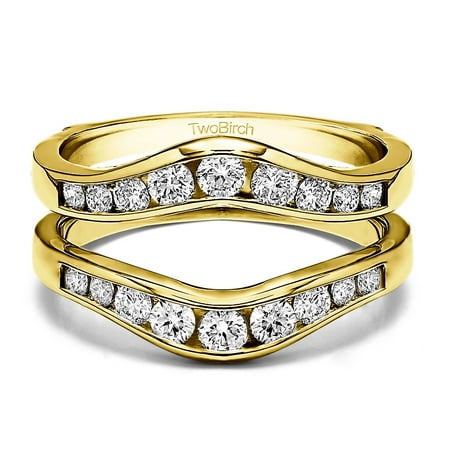 Contour Folding Tables Brilliant Moissanite Mounted in Sterling Silver Graduated Contour Style Ring Guard (0.62ctw) ()
