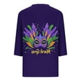 thumbnail image 4 of Aloohaidyvio Mardi Gras Clothing,Womens Mardi Gras T-shirt Printing V Neck Stitching 3/4 Sleeve Tops, Mardi Gras Shirts, 4 of 5