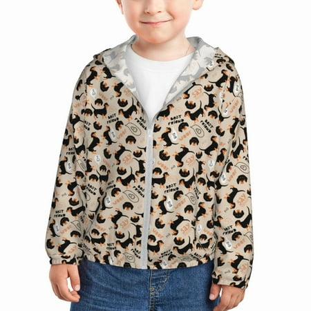 

Qekee Dachshund Print UPF 50+ Kids Sun-Protective Hooded Long Sleeve Rash Guard for Fishing Water Beach Sports -4 Years