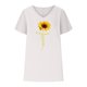 thumbnail image 4 of Camiseta de Manga Corta con Cuello en V con Impresión de Girasol, Algodón Casual Y Top de Cáñamo, 4 of 6