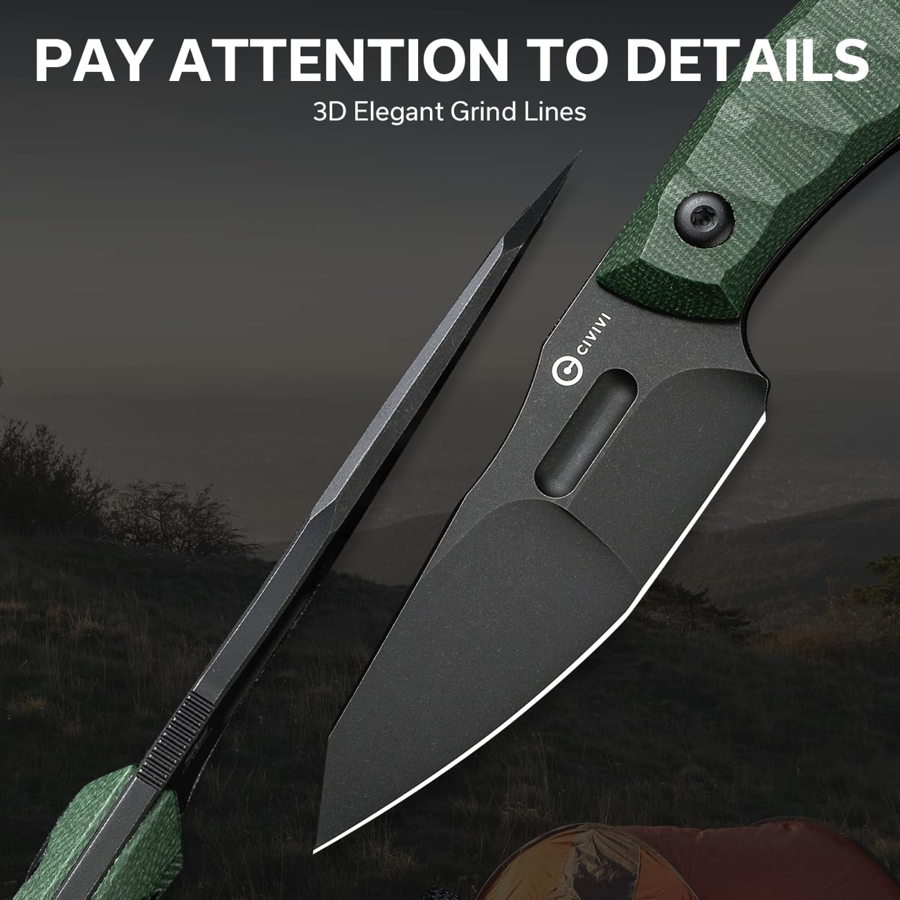 CIVIVI Fixed Blade Knife with Kydex Sheath, T-clip, Lanyard for Outdoor Carry, Propugnator Knife PG KNIVES Designed, 4.15" D2 Blade Micarta Handle C23002-2